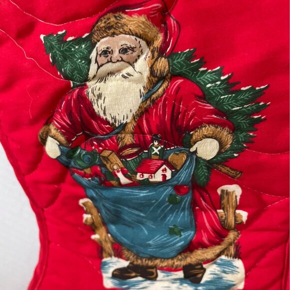 Vintage Quilted Christmas Stocking Santa w Sack of toys Handmade Holiday 13 Inch - Picture 3 of 6